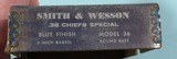 MINT IN ORIG. BOX 1963 SMITH & WESSON MODEL 36 (PRE DASH) CHIEFS SPECIAL .38 SPECIAL FLAT-LATCH 2" SNUBNOSE BLUE REVOLVER. - 9 of 9