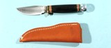 MARBLE’S TRAILCRAFT 3 1/2” BLACK MICARTA USA MADE SKINNING KNIFE W/LEATHER SHEATH IN ORIG. BOX CA. 1980’S. - 2 of 5