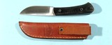 BARK RIVER WOODLAND SPECIAL 3 1/4” BLACK CANVAS MICARTA USA MADE SKINNING KNIFE W/LEATHER SHEATH IN ORIG. BOX CA. 1990’S. - 3 of 5