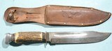 1950'S ERA E.C. SOLINGEN 8X 13" STAG HANDLED BOWIE KNIFE WITH SCABBARD "MADE IN GERMANY". - 1 of 7