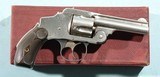 NEAR MINT IN ORIG. BOX ANTIQUE 2ND MODEL SMITH & WESSON NEW DEPARTURE SAFETY HAMMERLESS "LEMON-SQUEEZER" NICKEL .38S&W REVOLVER. - 2 of 10