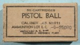 WW2 1944 VINTAGE BOX (50 COUNT) U.S. 1911-A1 PISTOL AMMO .45ACP BY EVANSVILLE ORDNANCE PLANT. - 1 of 4
