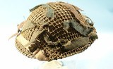 WW2 ORIGINAL BRITISH M1941 EH/II DESERT TAN BRODIE HELMET WITH ORIGINAL CAMO NETTING AND LINER. - 1 of 8