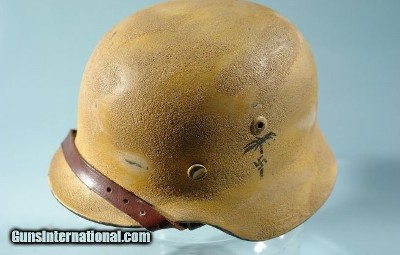 WW2 GERMAN M40 DESERT AFRIKA KORPS CAMO INFANTRY HELMET W/ORIGINAL LINER.