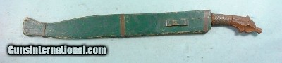 SPANISH-AMERICAN WAR LARGE PHILIPPINE MORO BOLO AND SCABBARD.
