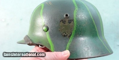 WW2 GERMAN CAMO M-35 M35 SINGLE DECAL HELMET W/LINER.