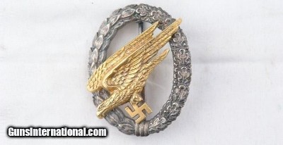 WW2 GERMAN LUFTWAFFE FALLSCHIRMJAGER PARATROOPER BADGE MAKER STAMPED C.E. JUNKER OF BERLIN SW.