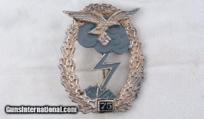 WW2 GERMAN NAZI LUFTWAFFE GRADE FOUR 75 ENGAGEMENT GROUND ASSAULT BADGE.