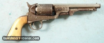 CIVIL WAR BELGIAN COLT BREVETTE .36 CAL. 6” OCTAGON ENGRAVED PERCUSSION NAVY REVOLVER CIRCA 1860’S.