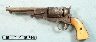 BELGIAN COLT BREVETTE .36 CAL. 6” OCTAGON ENGRAVED PERCUSSION NAVY REVOLVER CIRCA 1860’S.