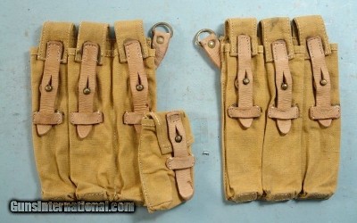 ORIGINAL PAIR WW2 NAZI GERMAN DESERT DAK TAN MP-40 MAGAZINE POUCHES.