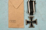 ORIGINAL WW1 IMPERIAL GERMAN IRON CROSS 2ND CLASS MEDAL W/1939 BAR AND RIBBON IN ORIG. ISSUE ENVELOPE. - 3 of 7