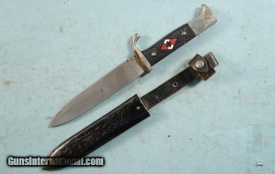 PRE-WW2 NAZI GERMAN HITLER YOUTH DAGGER W/SCABBARD BY RZM CIRCA 1933.
