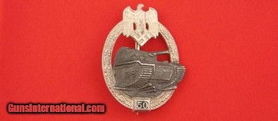 WW2 GERMAN NAZI WEHRMACHT GRADE 3 (50 ENGAGEMENT) SILVER TANK ASSAULT BADGE MAKER SIGNED ON BACK JFS.