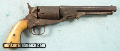 CIVIL WAR BELGIAN COLT BREVETTE .35 CAL. 4” OCTAGON PERCUSSION POCKET NAVY REVOLVER CIRCA 1860’S.
