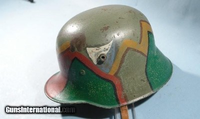 SUPERIOR WW1 OR WWI IMPERIAL GERMAN M-16 OR M16  TORTOISE CAMO PAINTED BAVARIAN INFANTRY HELMET CA. 1917.