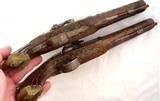 PAIR BALKAN PERCUSSION .64 CAL. OFFICER’S PISTOLS W/ ORNATE FLORAL WIRE INLAID STOCKS CA. 1850’S. - 6 of 10