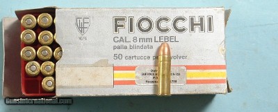 ONE 50 COUNT BOX OF FACTORY FIOCCHI 8MM LEBEL REVOLVER AMMO 8X27R AMMUNITION