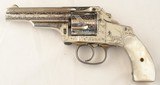 EXCEPTIONAL FACTORY EXHIBITION GRADE ENGRAVED MERWIN & HULBERT MEDIUM FRAME FOLDING HAMMER D.A. .38 CF CAL. 3 1/2” REVOLVER CIRCA 1880’S. - 2 of 8