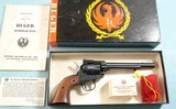 EARLY RUGER SUPER SINGLE SIX .22 CAL. REVOLVER IN TWO PIECE BLACK AND RED BOX WITH 22 MAG. AND EXTRA 22LR CYLINDERS CIRCA 1968-9.