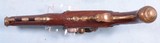 VERY FINE REVOLUTIONARY WAR ERA FRENCH FLINTLOCK BRASS CANNON BARRELLED FLINTLOCK OFFICER’S PISTOL CIRCA 1770’S. - 6 of 11