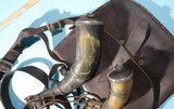 EXCEPTIONAL SOUTHERN LONGRIFLE HUNTING BAG W/ PAIR OF ENGRAVED SILVER MOUNTED POWDER HORNS DATED 1919. - 7 of 7