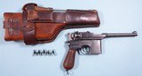 WW1 WWI IMPERIAL GERMAN MAUSER C96 7.63X25 BROOMHANDLE PISTOL 4TH ARTILLERY REGT. MARKED WITH MATCHING STOCK & HARNESS CA. 1918. - 1 of 24