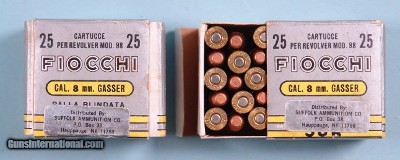 TWO FULL BOXES (25 COUNT) OF FACTORY FIOCCHI 8MM RAST & GASSER AMMO.