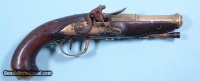 REVOLUTIONARY WAR ERA FRENCH ST. ETIENNE PROOFED BRASS BARREL FLINTLOCK OFFICER’S PISTOL CIRCA 1760’S-70’S.