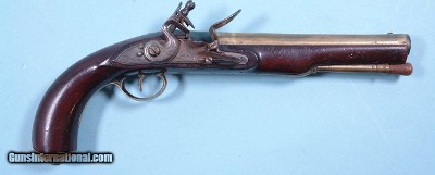 EXCEPTIONAL REVOLUTIONARY WAR ERA NEW ENGLAND BRASS BARRELED FLINTLOCK OFFICER’S PISTOL CIRCA 1770’s.