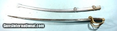 MEXICAN WAR & CIVIL WAR U.S. MODEL 1840 HEAVY CAVALRY SABER AND SCABBARD. 43” o/a with 36” unmarked blade. Nickel plated scabbard with U.S. Ordnance I