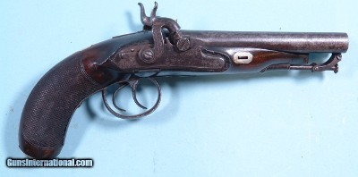 ORIGINAL BRITISH PERCUSSION DOUBLE BARREL CAVALRY OFFICER’S PISTOL BY WILLIAM BOND OF LONDON CIRCA 1830’S.