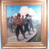 FABULOUS ORIGINAL N.C. WYETH OIL PAINTING OF TRAP SHOOTERS, CIRCA 1916