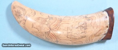 WAR OF 1812 U.S. NAVAL PATRIOTIC SCRIMSHAW WHALE’S TOOTH CIRCA 1800-1815.