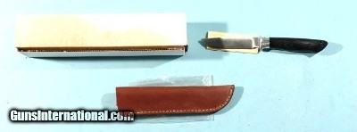 29332- BARK RIVER WHITETAIL SERIES 4” BLACK MICARTA USA MADE SKINNING KNIFE W/LEATHER SHEATH NEW IN BOX CA. 1990’S.