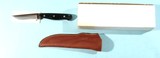 BARK RIVER MONTANA GUIDE 4” BLACK CANVAS MICARTA / MOSAIC PIN SKINNING KNIFE W/LEATHER SHEATH NEW IN ORIG BOX CA. 1990’S.