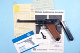 INTERARMS MAUSER EAGLE LUGER 6” SEMI-AUTO 9MM CAL. PISTOL CA. 1970’S W/2 MAGS., TAKEDOWN TOOL AND PAPERS. - 1 of 9