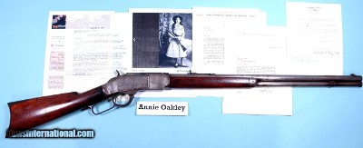 ORIGINAL ANNIE OAKLEY OWNED AND USED WINCHESTER 1873 LEVER ACTION .22 RF CAL. RIFLE.