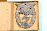 WW2 WWII ORIGINAL GERMAN LUFTWAFFE GRADE 2 SILVERED ZINC GROUND ASSAULT BADGE IN ORIGINAL BOX.