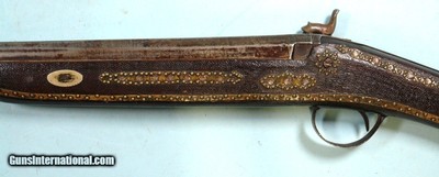32429-IRISH PERCUSSION 10 BORE DAMASCUS SINGLE FOWLER SIGNED TUMBLTY W/ORNATE AFRICAN DECORATION CIRCA MID TO LATE 1800’S. - Image 5 of 11