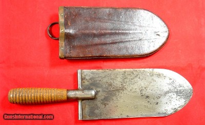 32758- INDIAN WARS HAGNER U.S. MODEL 1873 ENTRENCHING TOOL & LEATHER SCABBARD.
