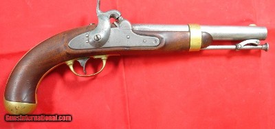 32904-SUPERIOR H. ASTON U.S. MODEL 1842 PERCUSSION .54 CAL. SINGLE SHOT CAVALRY PISTOL DATED 1850.