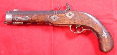 32696- HACKER MARTIN SIGNED FLINTLOCK VIRGINIA SILVER MOUNTED KENTUCKY STYLE PISTOL. - Image 2 of 10