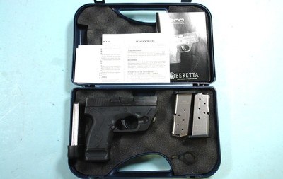 32886- BERETTA 9MM NANO PISTOL W/LASER & CASE W/3 EXTRA MAGS AND OWNER’S MANUAL