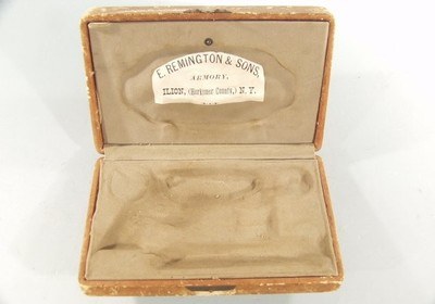 OLD NON-FACTORY REMINGTON BEALS PERCUSSION POCKET REVOLVER CASE WITH LABEL.