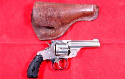 EXTRA NICE MARLIN FIRE ARMS CO. MODEL 1887 .32S&W D.A. TOP BREAK NICKEL REVOLVER WITH HOLSTER (ANTIQUE).