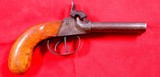 GERMAN PERCUSSION DOUBLE BARREL PERCUSSION POCKET PISTOL CIRCA late 1800’s-EARLY 1900’s.