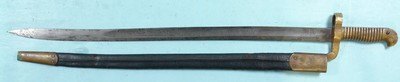 CIVIL WAR RARE MERRILL NAVY RIFLE BRASS HILT SABER BAYONET AND SCABBARD DATED 1862. 3