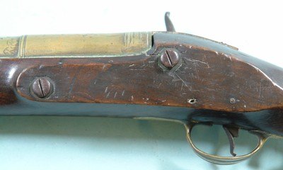 IRISH PERCUSSION CONVERSION BRASS BARREL BLUNDERBUSS SIGNED “DUBLIN” ON BARREL CIRCA EARLY 1800’S. - Image 4 of 10