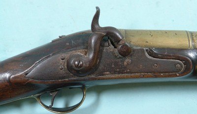 IRISH PERCUSSION CONVERSION BRASS BARREL BLUNDERBUSS SIGNED “DUBLIN” ON BARREL CIRCA EARLY 1800’S. - Image 3 of 10